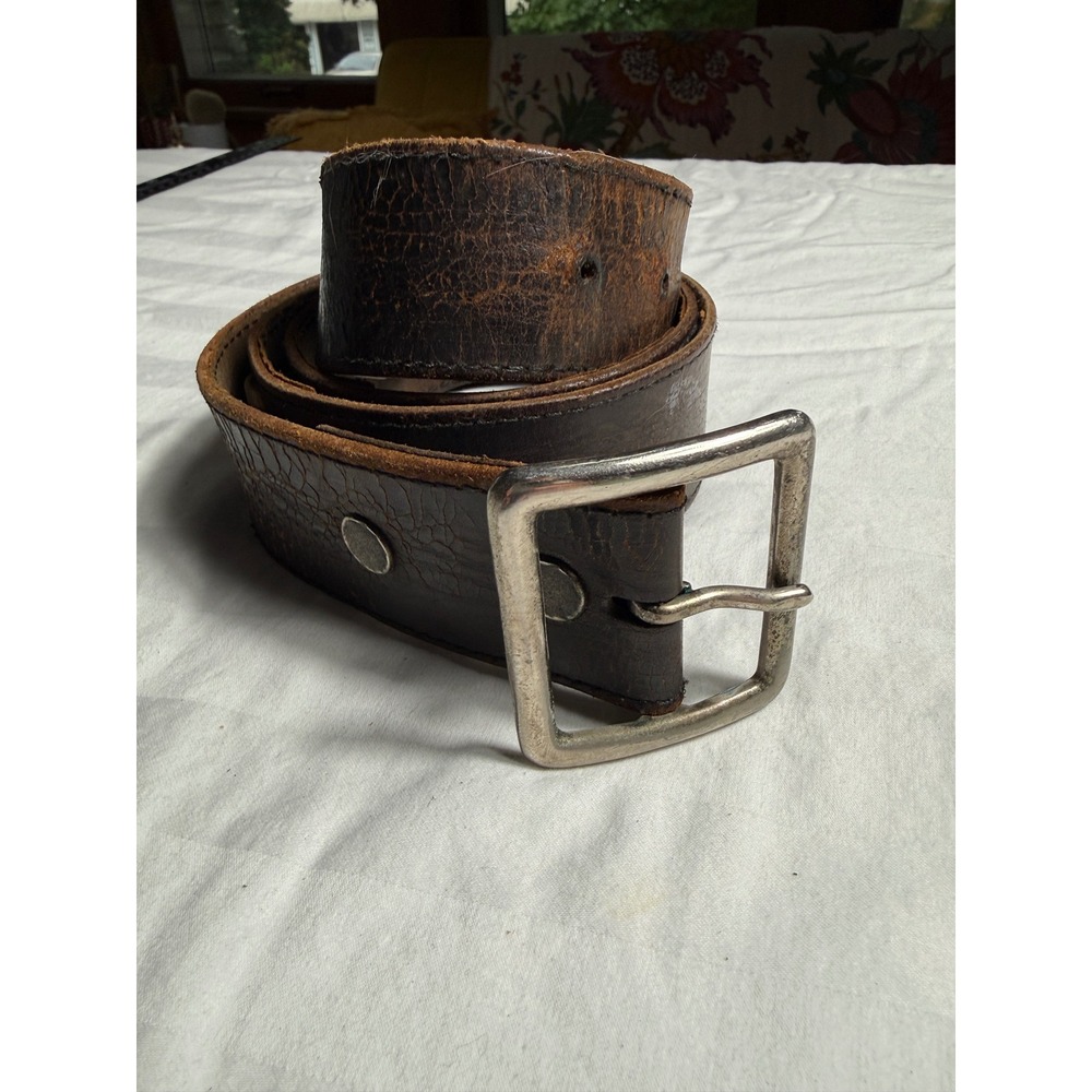 Vintage American Eagle Outfitters Mens Brown Distressed Studded Leather Belt 36